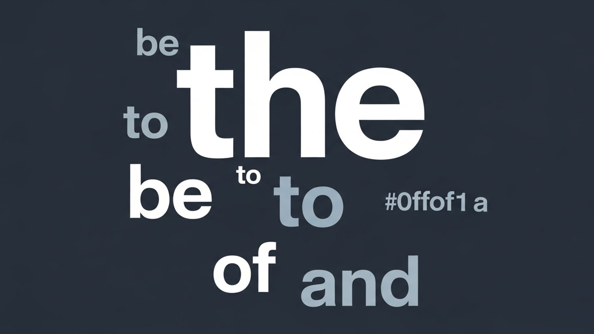 Typographic visualization of the most frequent English words sized by COCA corpus frequency.